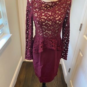 Catherine Malandrino Maroon Lace Womens Peplum Dress Size 10